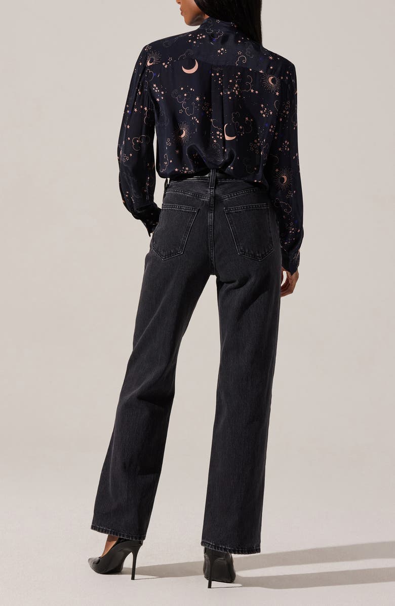 ASTR the Label Mabry Tie Neck Shirt, Alternate, color, Navy Night Print