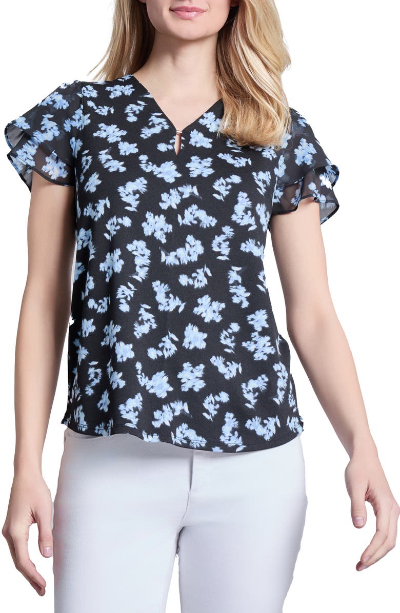 Jones New York Mixed Media Flutter Sleeve Top, Main, color, 