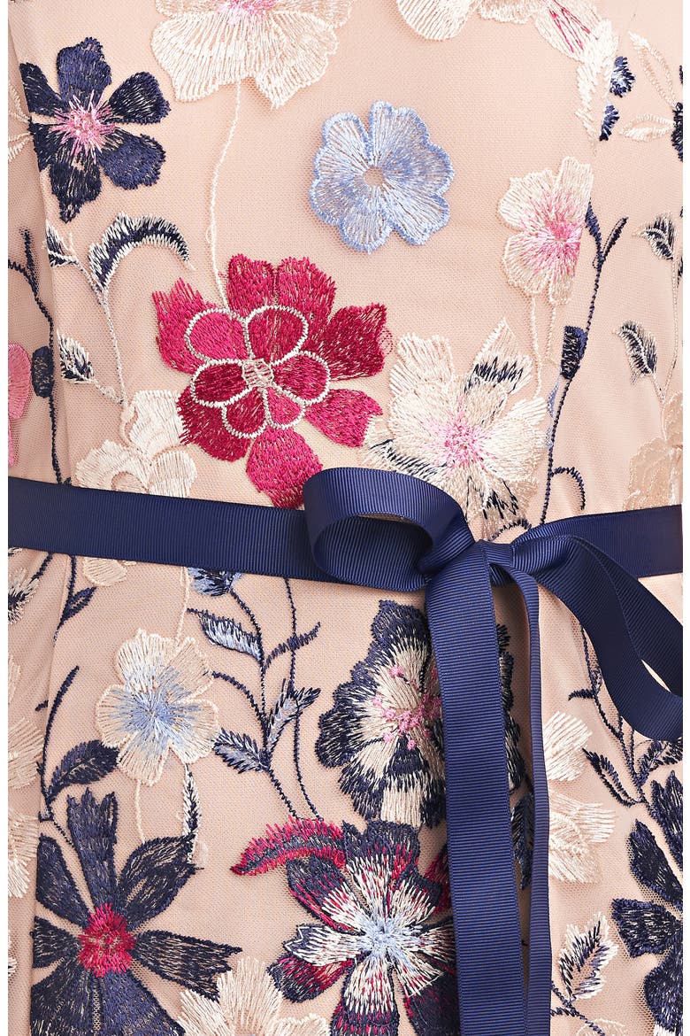 Eleanor Embroidered Floral Cocktail Midi Dress, Alternate, color, ROSE GOLD MULTI