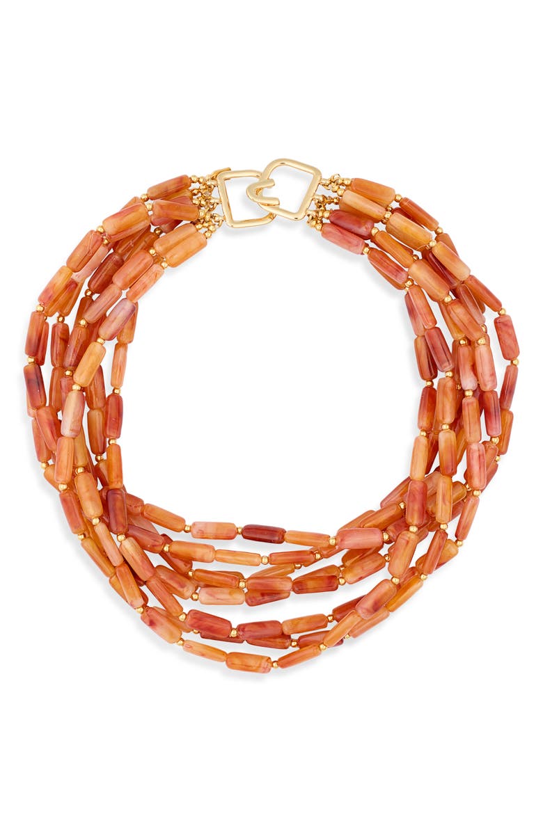 Kenneth Jay Lane Multi Strand Stone Bead Necklace, Main, color, Amber