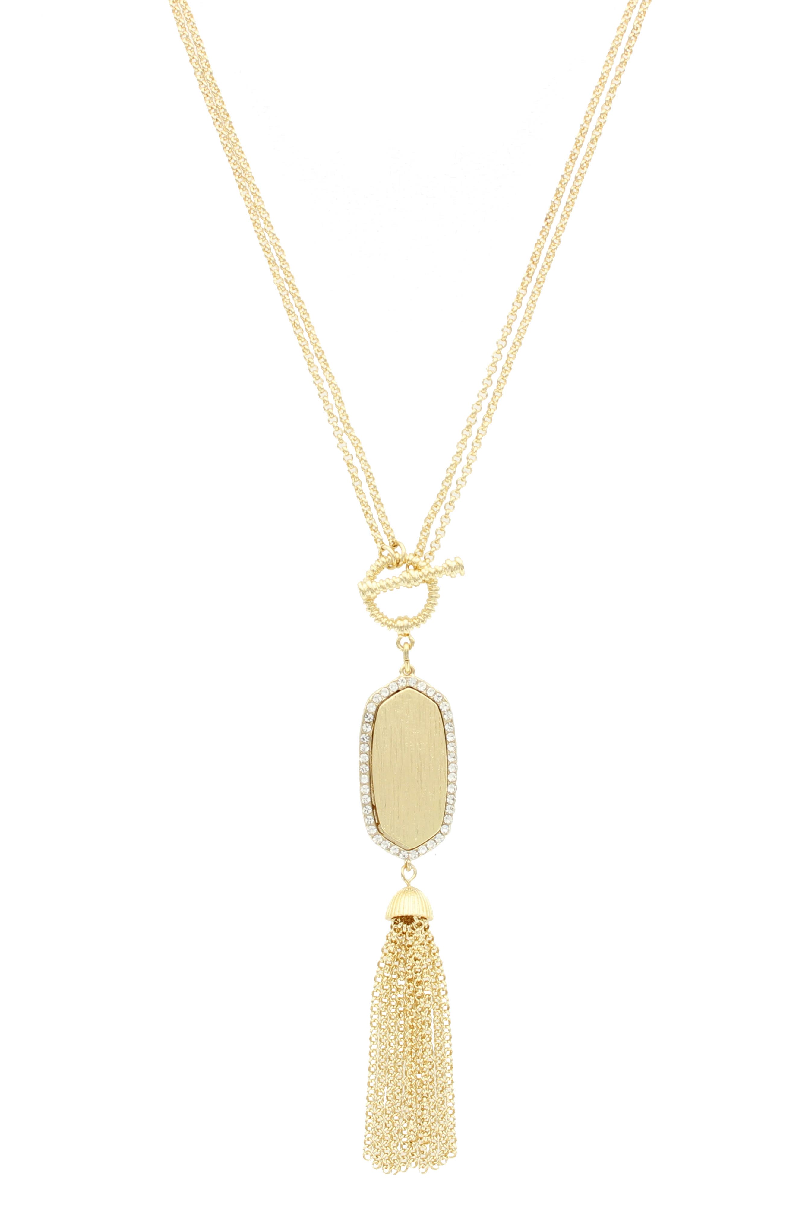 OLIVIA WELLES Thalia Crystal Tassel Pendant Necklace