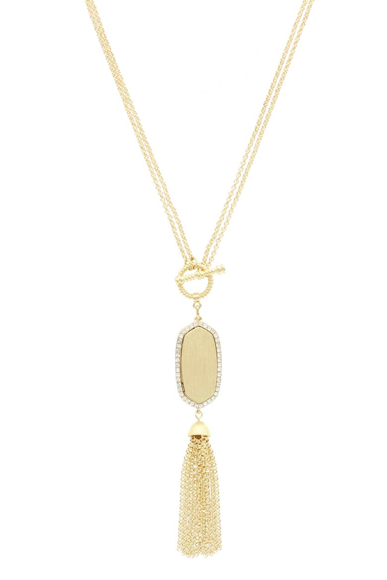 Thalia Crystal Tassel Pendant Necklace, Main, color, GOLD