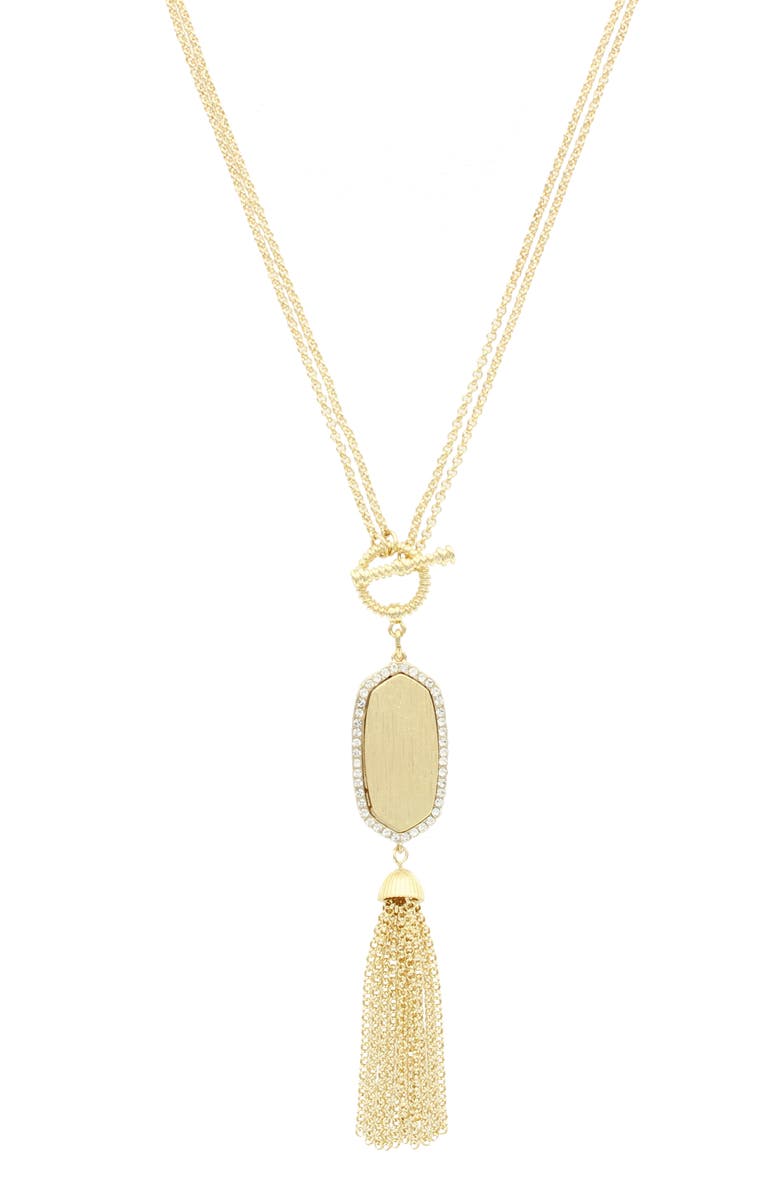 OLIVIA WELLES Thalia Crystal Tassel Pendant Necklace, Main, color, Gold