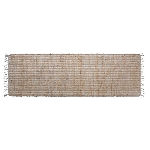 Boho Woven Jute and Cotton Floor Runner Rug with Fringe