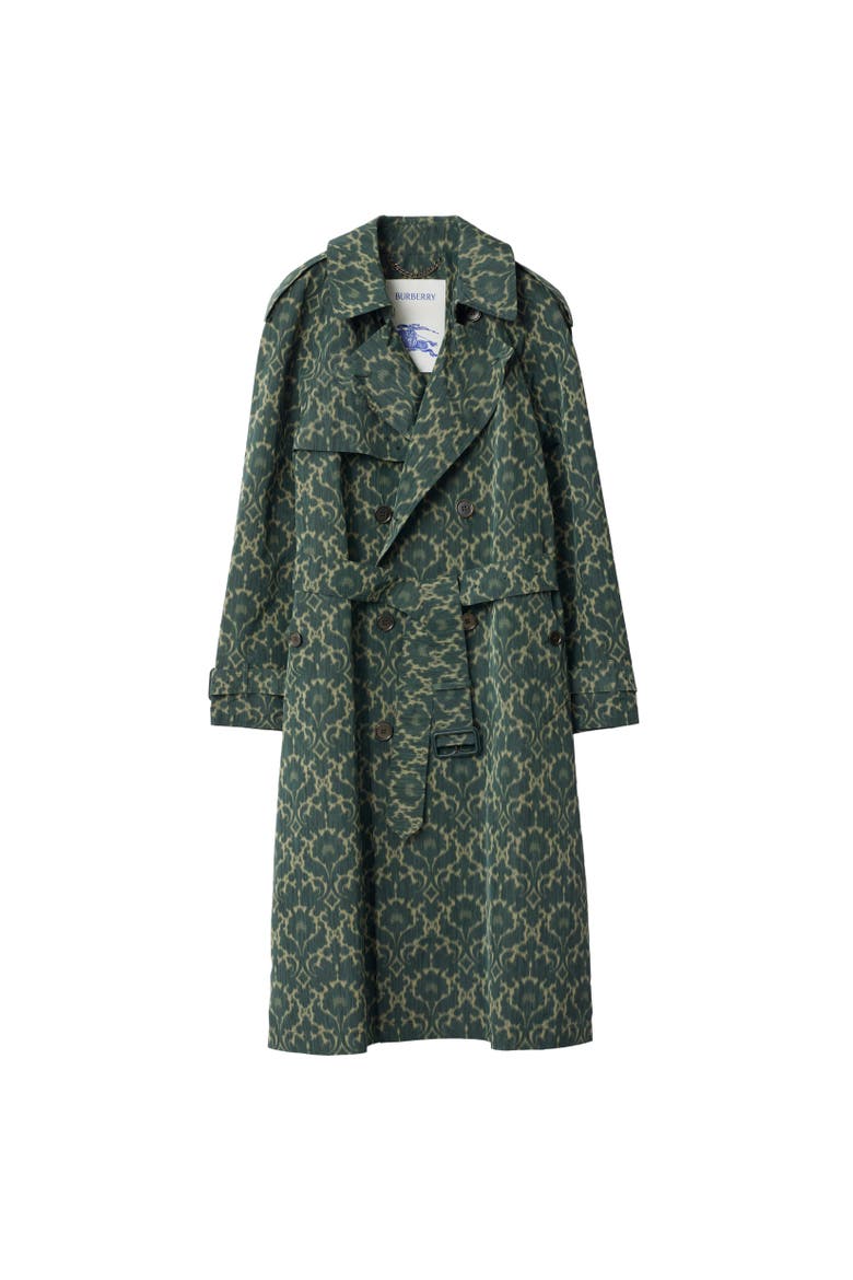 Long Baroque Viscose Blend Trench Coat, Alternate, color, Vine green