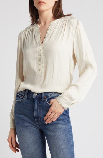 Treasure & Bond Drapey Long Sleeve Top In White