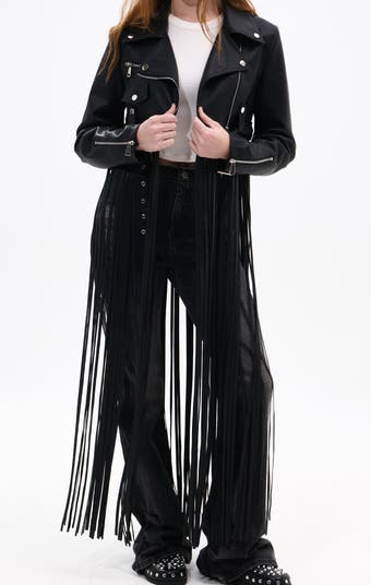 Maxi Fringe Faux Leather Moto Jacket