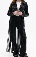 AZALEA WANG Maxi Fringe Faux Leather Moto Jacket