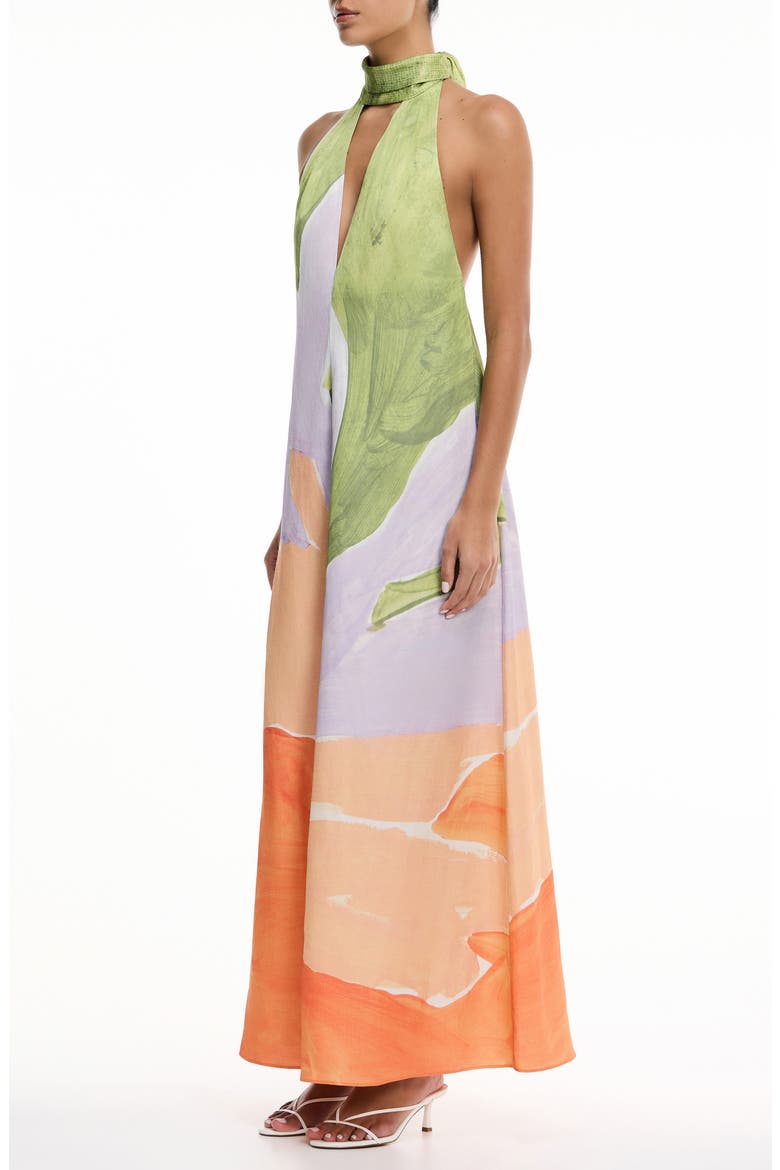 Malina Floral Print Halter Dress, Alternate, color, STAMPED POPPY