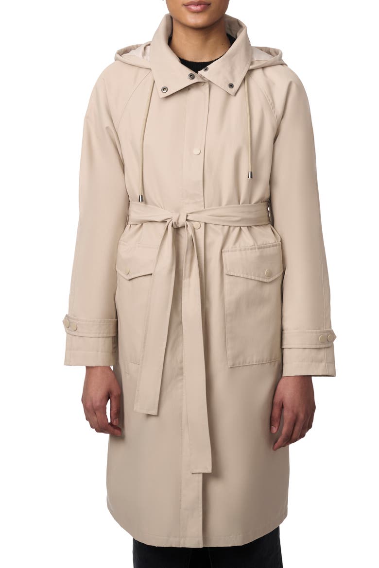 Water Resistant Tie Belt Packable Raincoat, Main, color, TAUPE