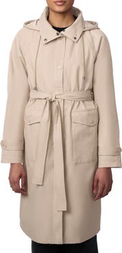 Bernardo Water Resistant Tie Belt Packable Raincoat