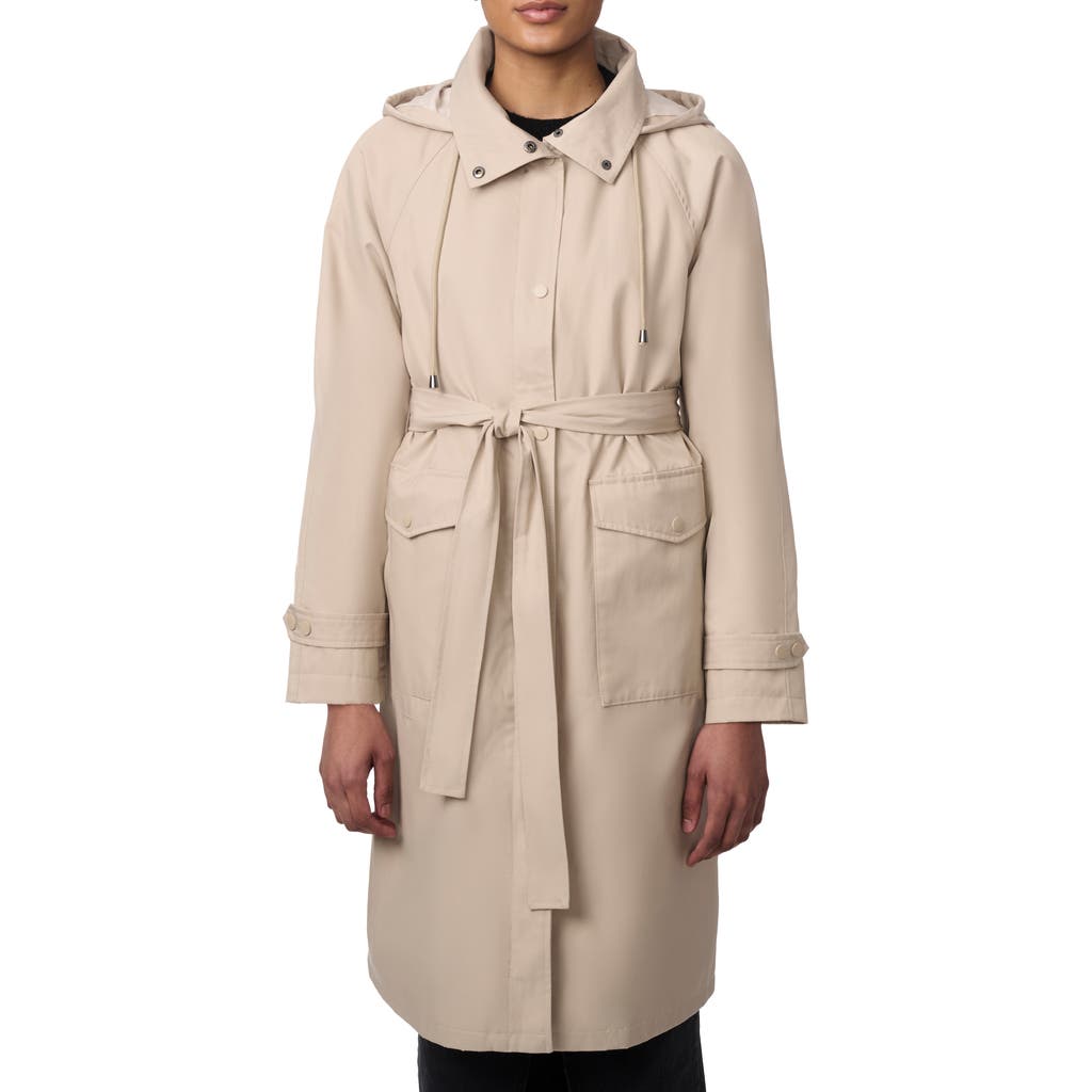 Bernardo Water Resistant Tie Belt Packable Raincoat In Taupe