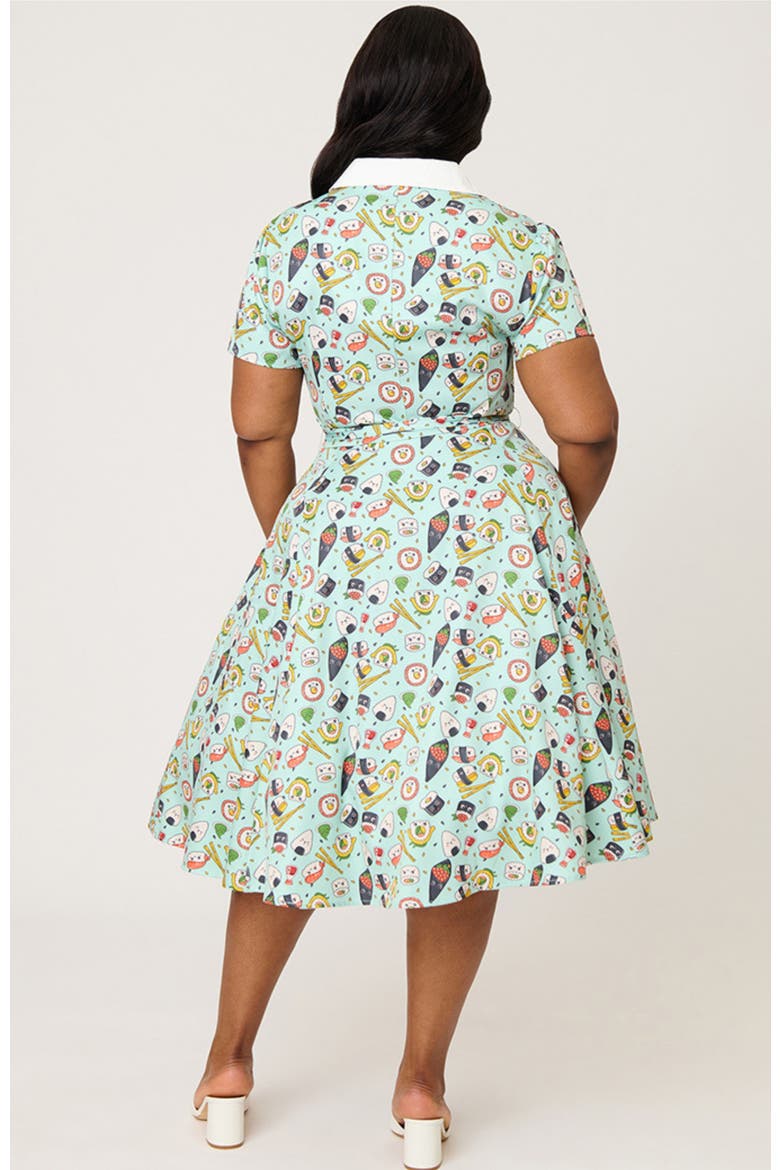 Plus Size 1950s Collared Shirt Dress, Alternate, color, Green Sushi Print