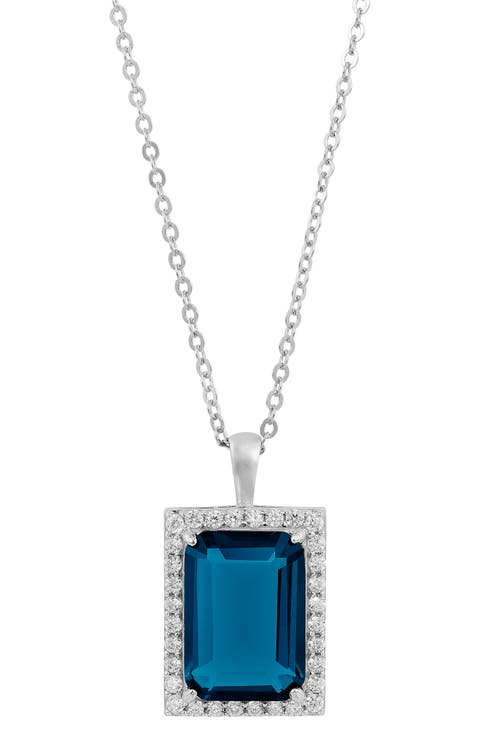 Emerald Cut Cubic Zirconia Halo Pendant Necklace