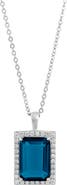 SAVVY CIE JEWELS Emerald Cut Cubic Zirconia Halo Pendant Necklace