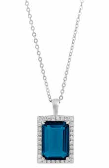 SAVVY CIE JEWELS Emerald Cut Cubic Zirconia Halo Pendant Necklace