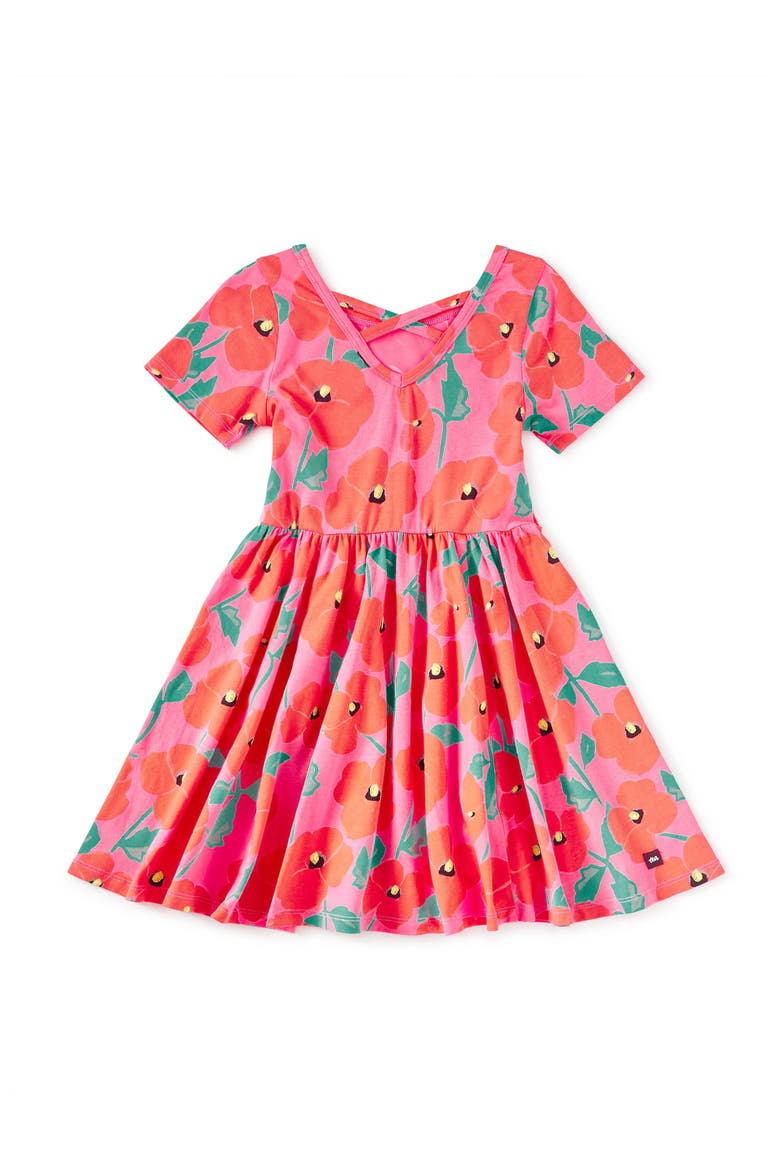 Short Sleeve Ballet Dress, Alternate, color, Poppy Poppies