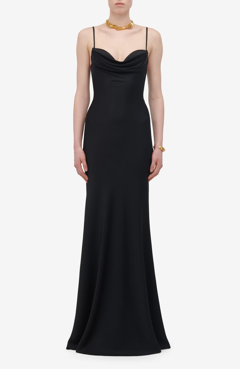 McQueen Drape Neck Silk Trumpet Gown, Main, color, 