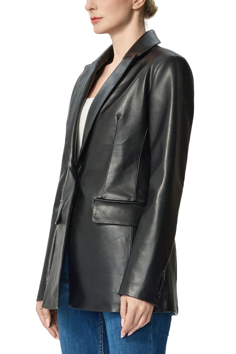 Alexie Leather Blazer, Alternate, color, Black