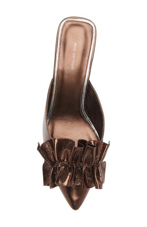Kaanas Bella Ruffle Kitten Heel Mule In Brown