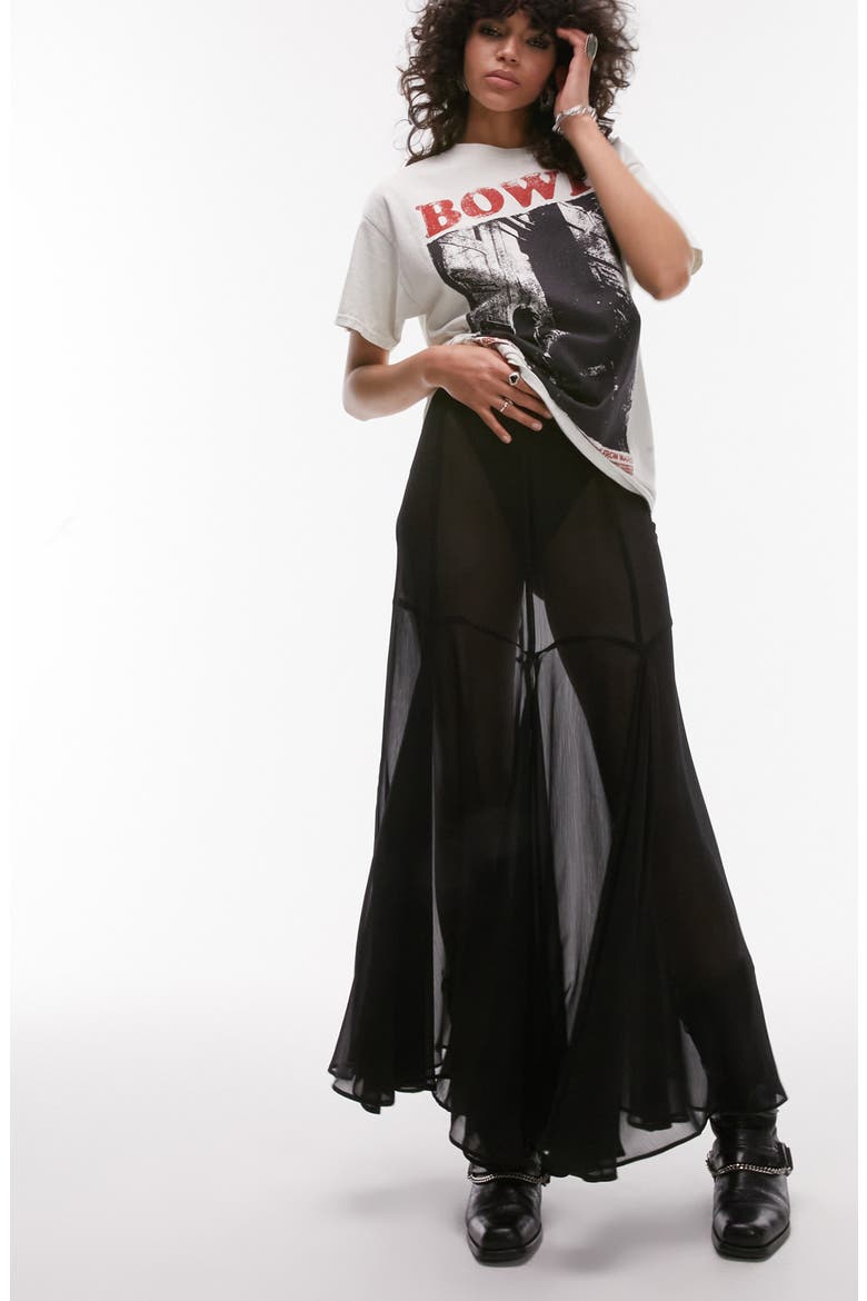 Godet Sheer Maxi Skirt, Main, color, BLACK