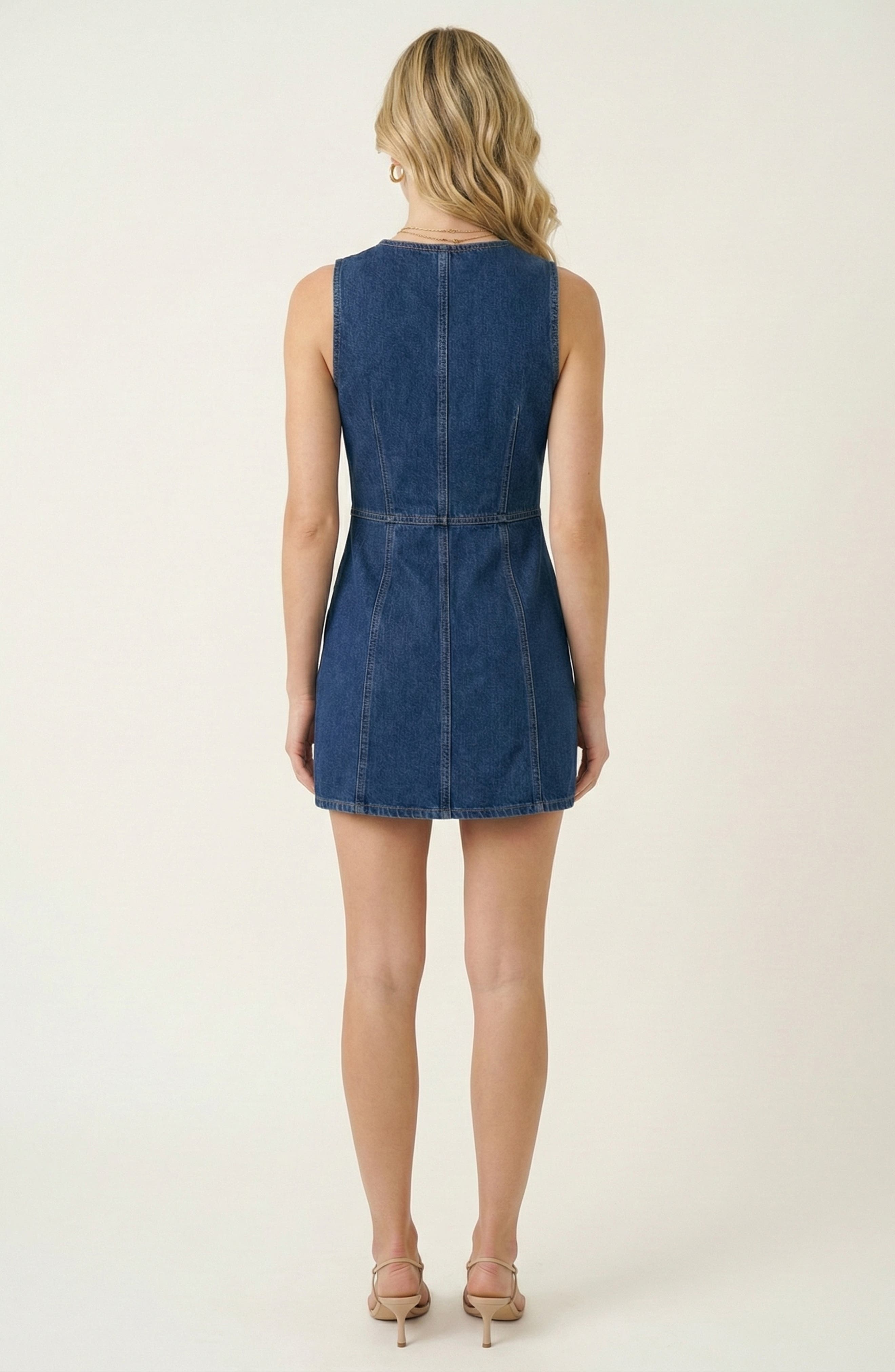 Sleeveless Button Front Denim Mini Dress - image 2