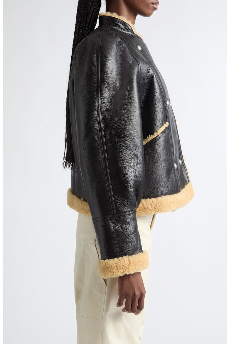 Kenny Genuine Shearling Trim Leather Coat, Alternate, color, BLACK GRANOLA