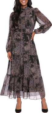 London Times Ruffle Long Sleeve Shirtdress