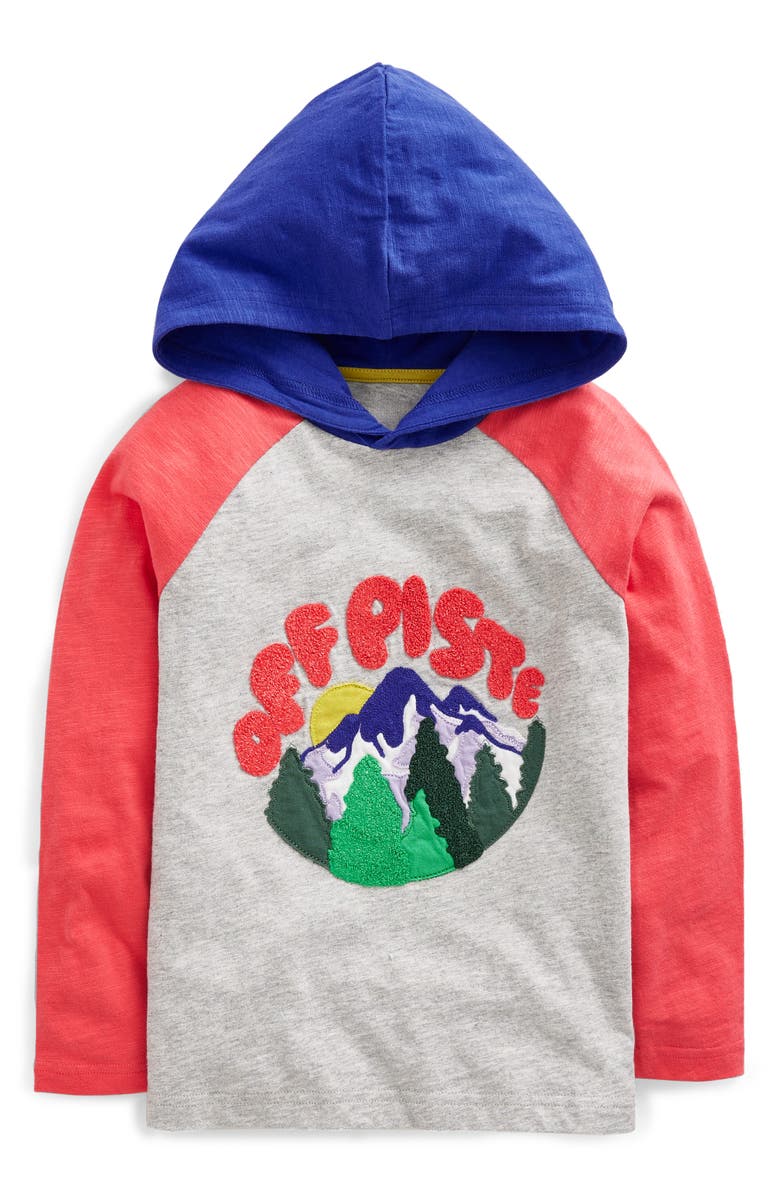 Mini Boden Kids' Off Piste Colorblock Appliqué Cotton Hoodie, Main, color, 
