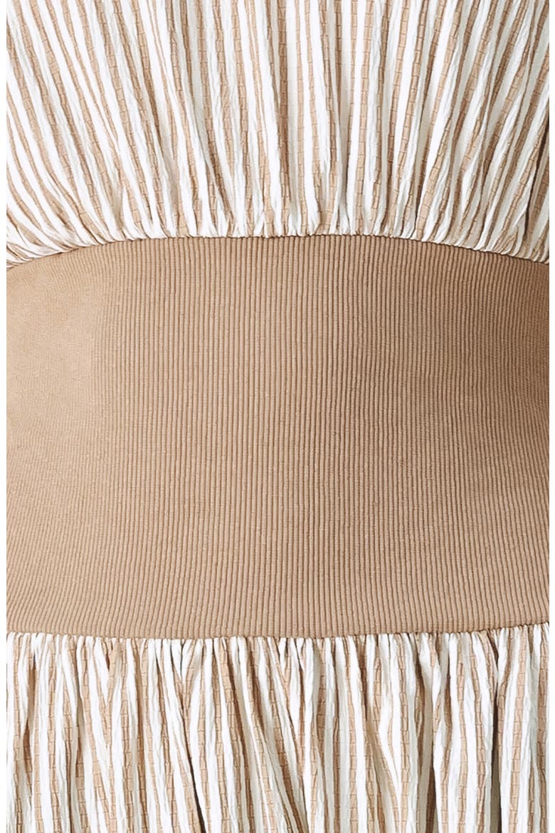 Smocked Bodice Midi Dress, Alternate, color, MOCHA/CREAM
