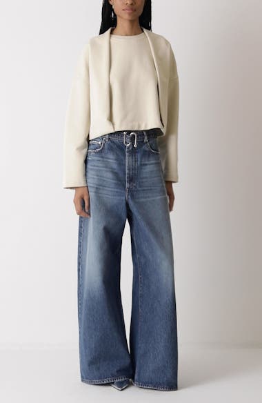 SPORTMAX Procida Belted Distressed Wide Leg Jeans | Nordstrom
