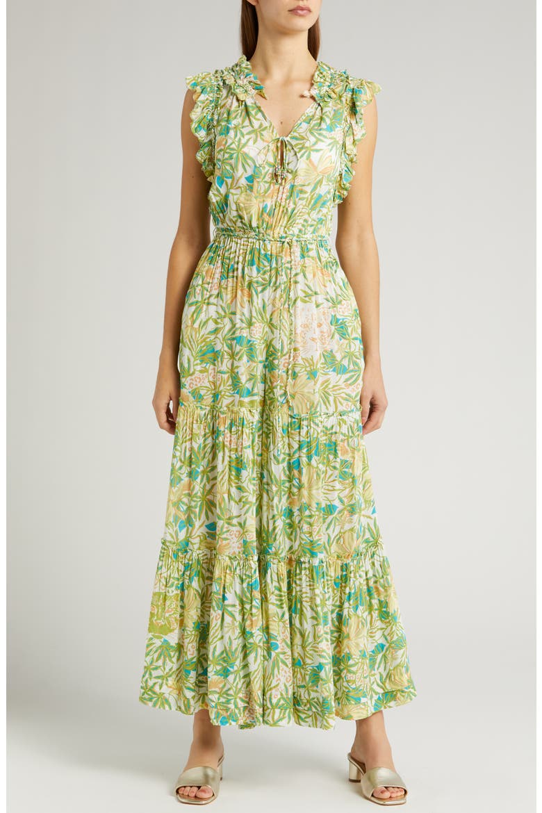 Floral Ruffle Jumpsuit, Main, color, GREEN ORCHID OCN