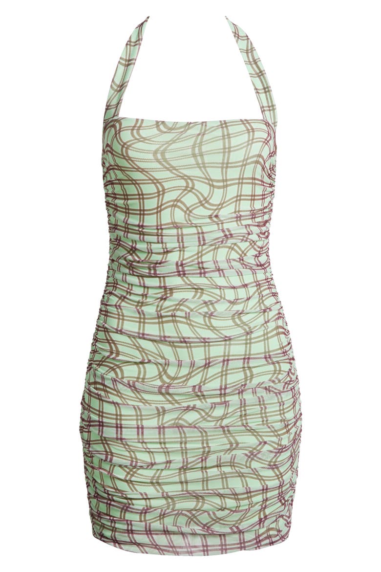 Bonnie Halter Neck Mesh Minidress, Alternate, color, MINT PLAID