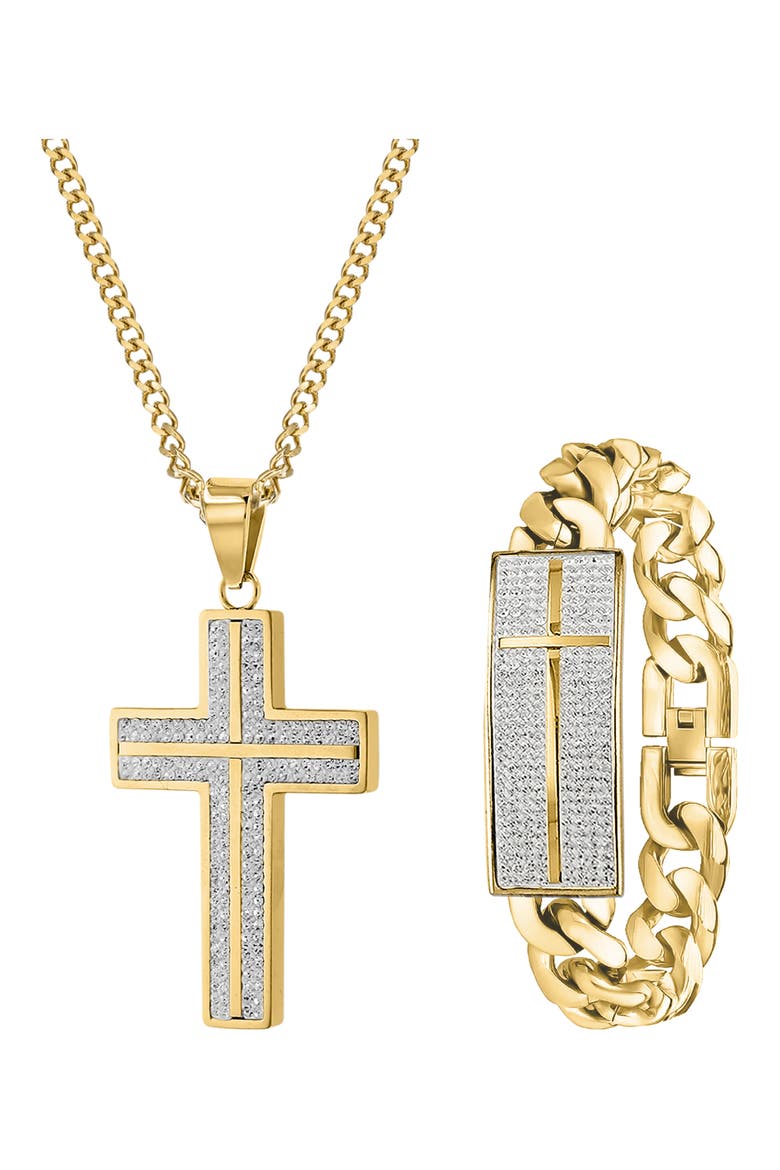 Cross Necklace & Bracelet Gift Set, Alternate, color, GOLD/ STONE