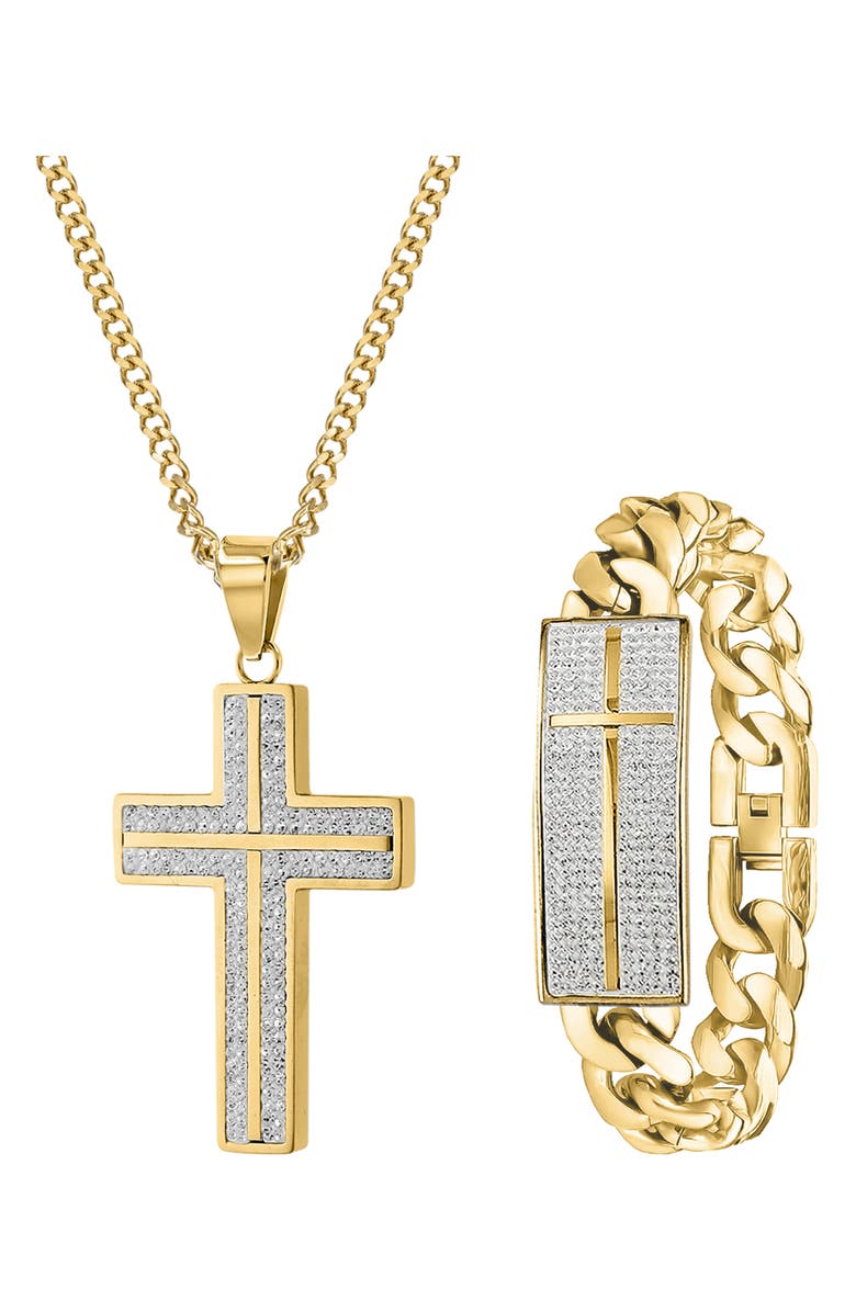 AMERICAN EXCHANGE Cross Necklace & Bracelet Gift Set, Alternate, color, Gold/ Stone
