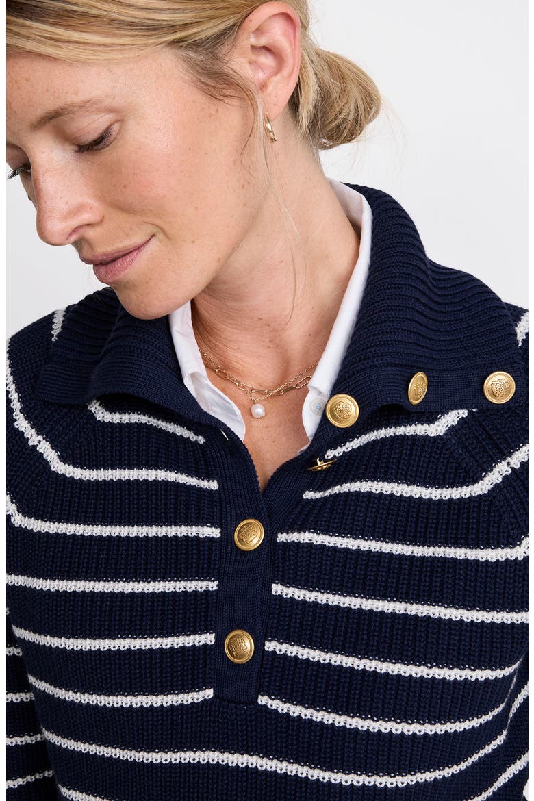 Stripe Half Button Sweater, Alternate, color, NAUTICAL NAVY
