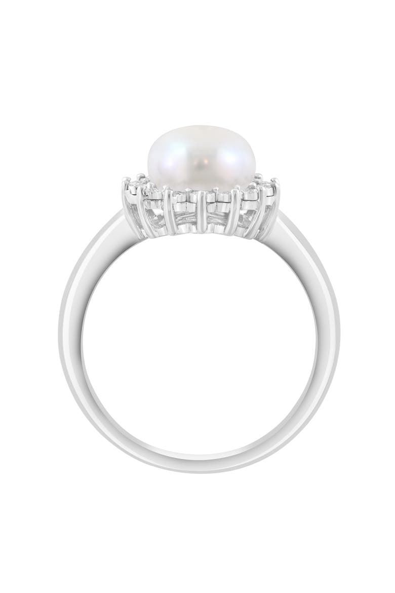 Sterling Silver Pearl Diamond Halo Ring, Alternate, color, WHITE