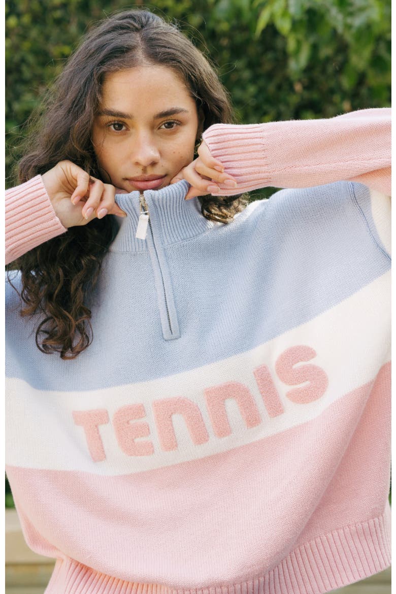 Madison Quarter-Zip Sweater Tennis Colorblock, Alternate, color, Blue / Pink