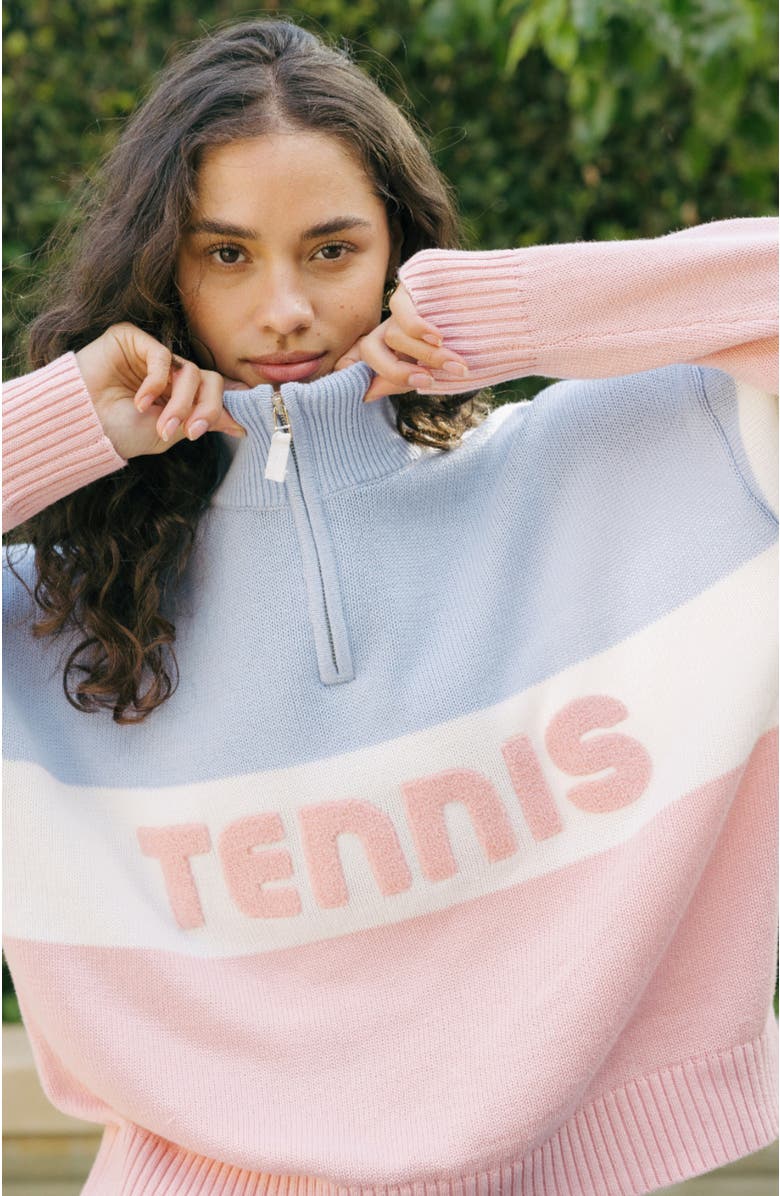 Ellsworth + Ivey Madison Quarter-Zip Sweater Tennis Colorblock, Alternate, color, Blue / Pink