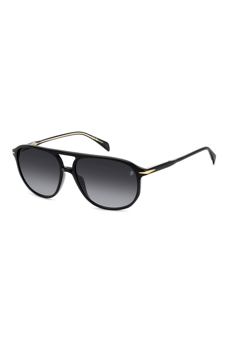 58mm Aviator Sunglasses, Alternate, color, BLACK/ DARK GREY SF