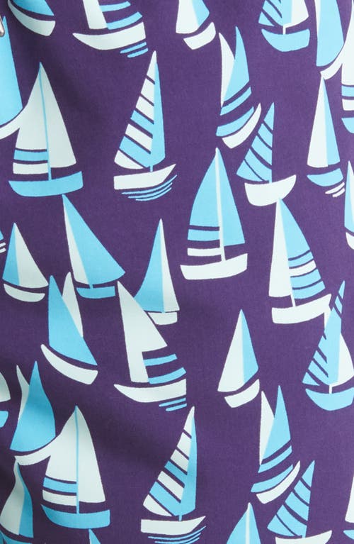 Tom & Teddy Boat Print Swim Trunks In Mulberry & Blue