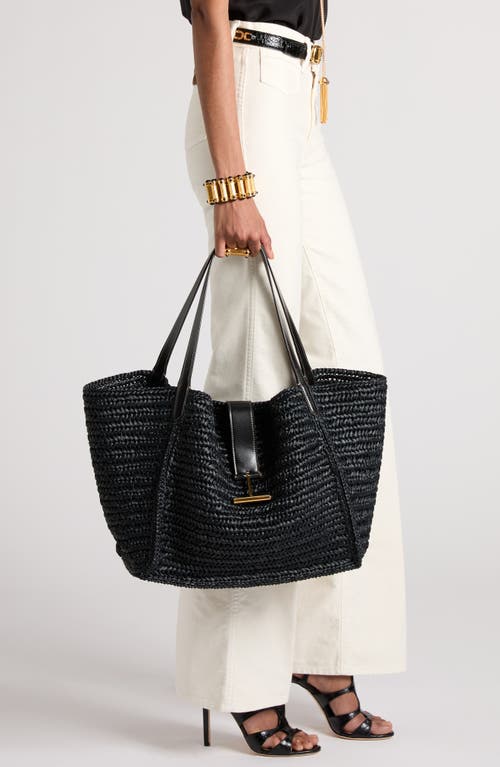Tom Ford Large Tara Raffia Tote In 1n001 Black