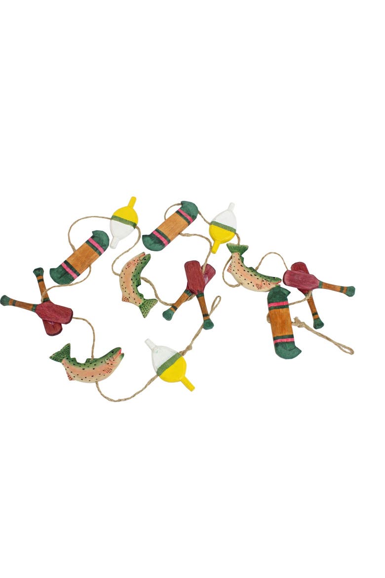 49" Wood Boat And Oars Garland, Main, color, Green