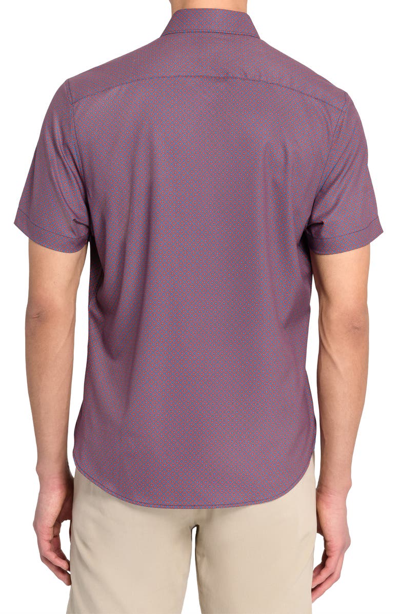 CONSTRUCT Slim Fit 4-Way Stretch Short Sleeve Button-Up Shirt, Alternate, color, Blue/ Orange