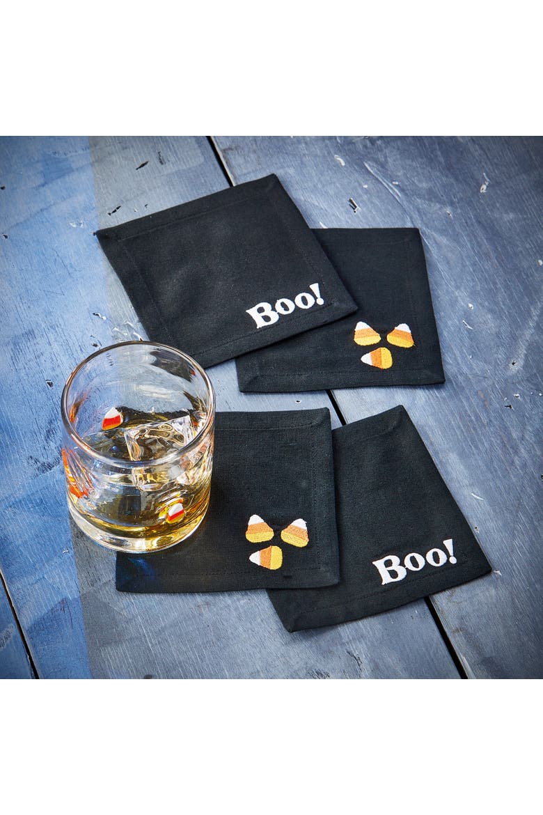 Halloween Boo Crew Cotton Bar Coaster Set Black Multi 5x5 in 4 ct, Alternate, color, Black