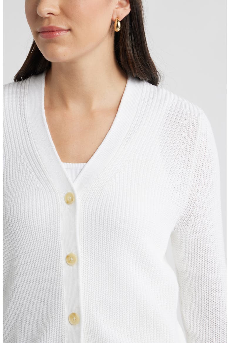 Shaker Stitch V-Neck Pima Cotton Cardigan, Alternate, color, WHITE