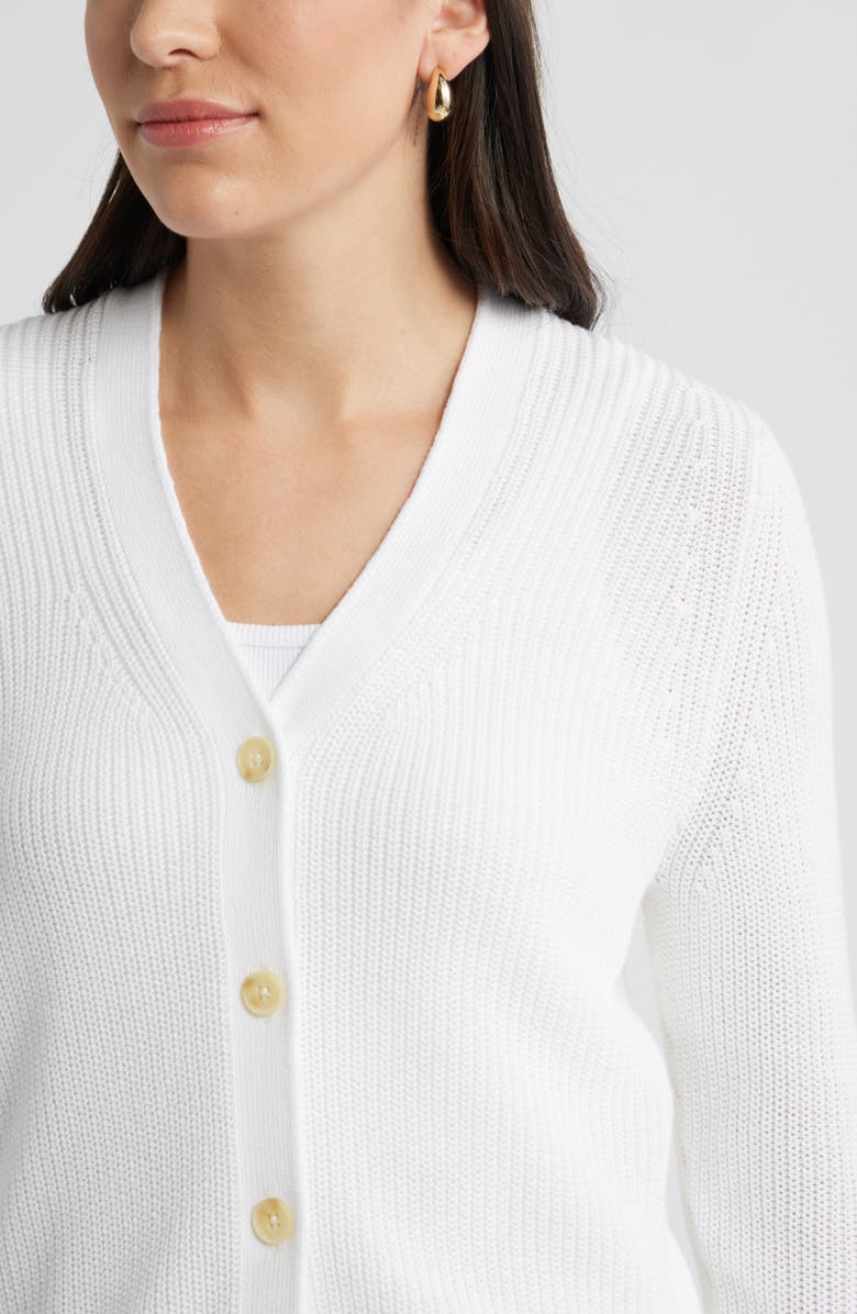 Caslon<sup>®</sup> Shaker Stitch V-Neck Pima Cotton Cardigan, Alternate, color, White
