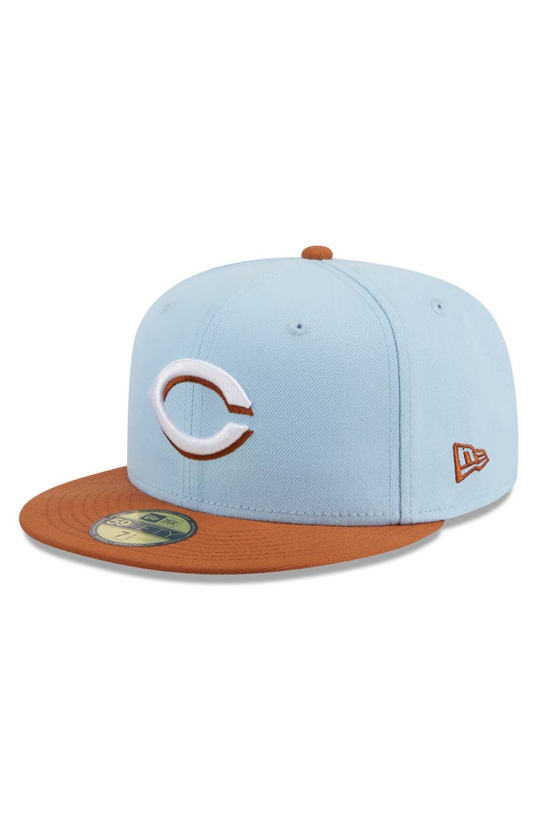 New Era Men's New Era Light Blue/Brown Cincinnati Reds Spring Color Basic Two-Tone 59FIFTY Fitted Hat, Alternate, color, 