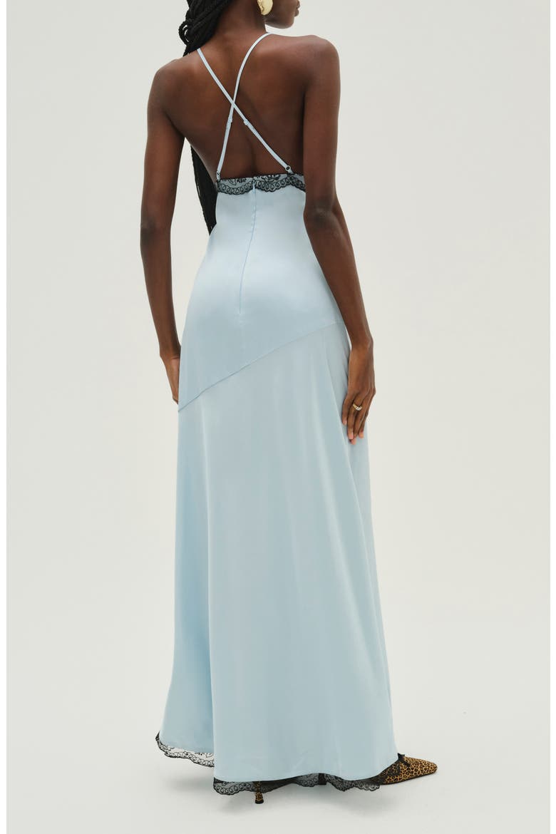 Mariella Lace Trim Satin Maxi Dress, Alternate, color, BLUE