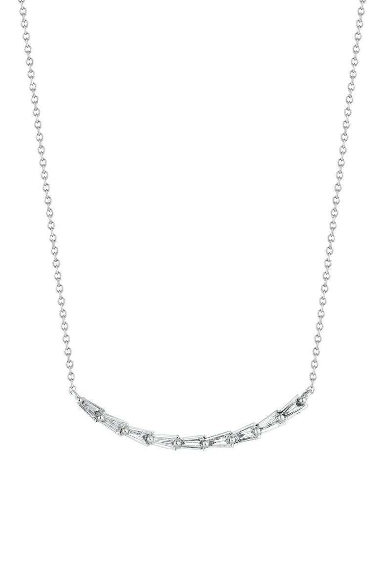 Dana Rebecca Designs Tapered Baguette Curved Diamond Bar Necklace, Main, color, White Gold